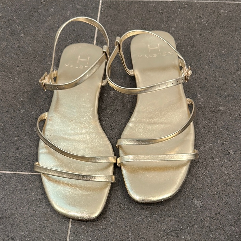 Halston Heritage Gold Strappy Sandals